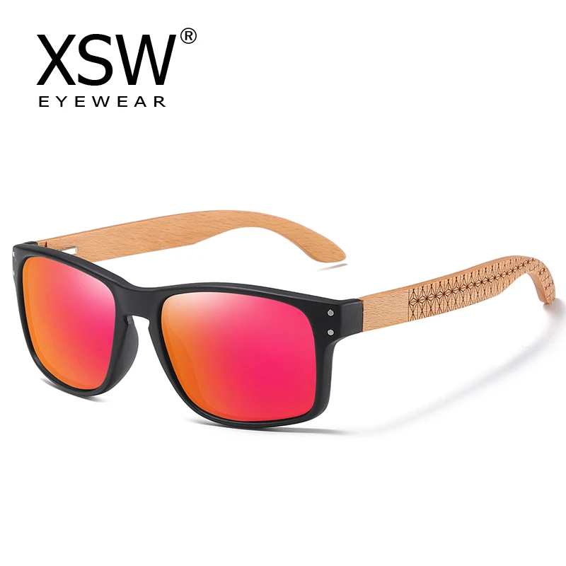 

XSW 2023 Brand Design Beech wood Handmade Sunglasses Men Polarized Eyewear Red Outdoor Driving Sunglasses Reinforced Hinge