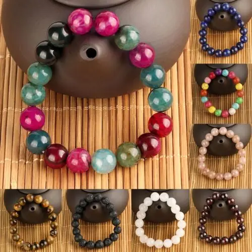 

1PC Fashion Natural Quartz Stone Bangle For Women Multicolor Round Bead Elastic Wire Beads Bracelet 10mm Natural Stone Bracelet