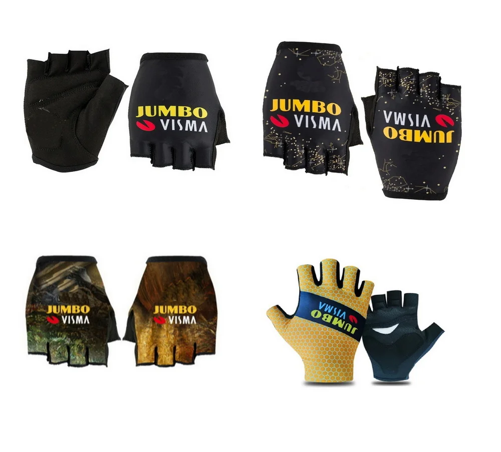 

JUMBO VISMA TEAM One Pair Sports Half Finger Cycling Jersey Gloves MTB Road Mountain Bike Bicycle Gel Gloves