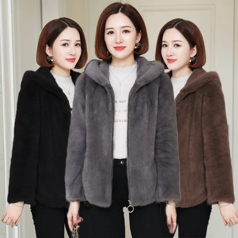 Add velvet padded double-sided coral fleece autumn  winter loose hooded warm sweater women cardigan home lamb plush coat