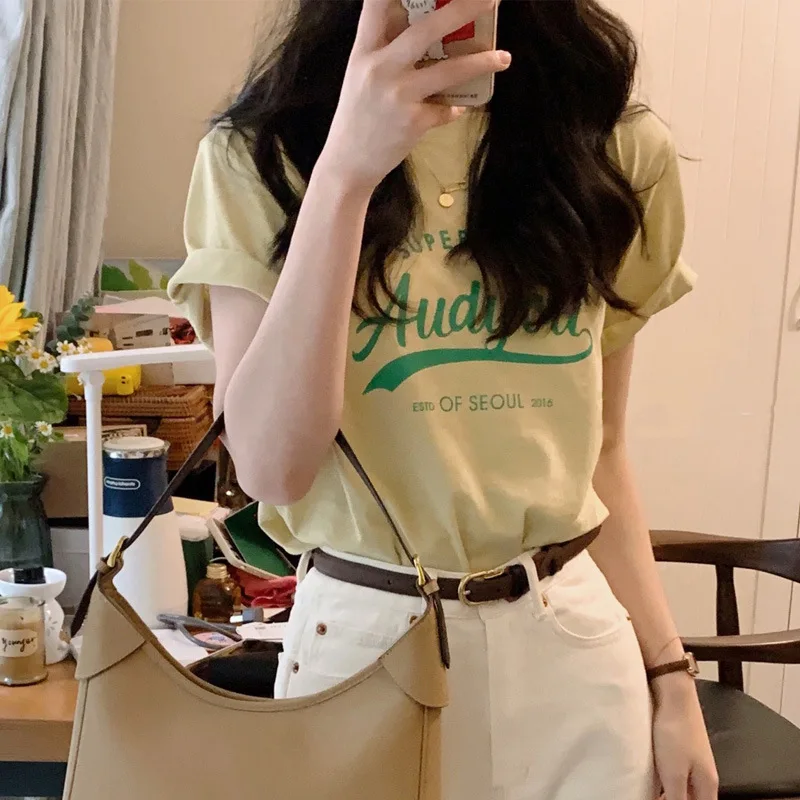 

Новинка лета 2022, свободная женская футболка в стиле ретро, модная нишевая Футболка с принтом, Корейская версия