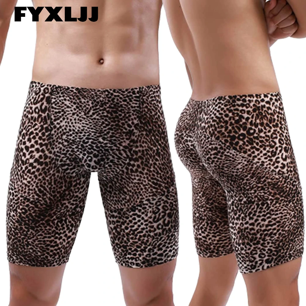 

FYXLJJ Fashion Sexy Men Leopard Boxer Shorts Animal Print Long Leg Male Casual Homewear Underwear Boxershorts Panties Man Trunks