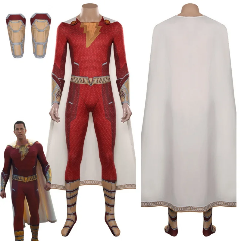 

Shazam Fury of the Gods Shazam Cosplay Costume Jumpsuit Cloak For Adult Men Male Boy Halloween Carnival Disguise BodySuit