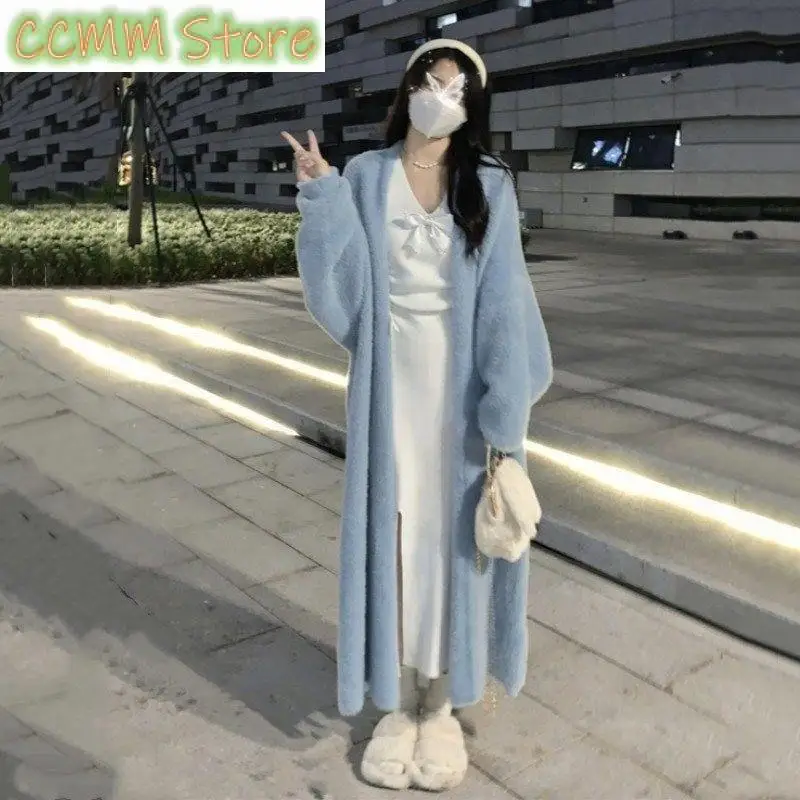 Новый Loribindwood осень/зима молочно-белый норковый длинный кардиган выше колена