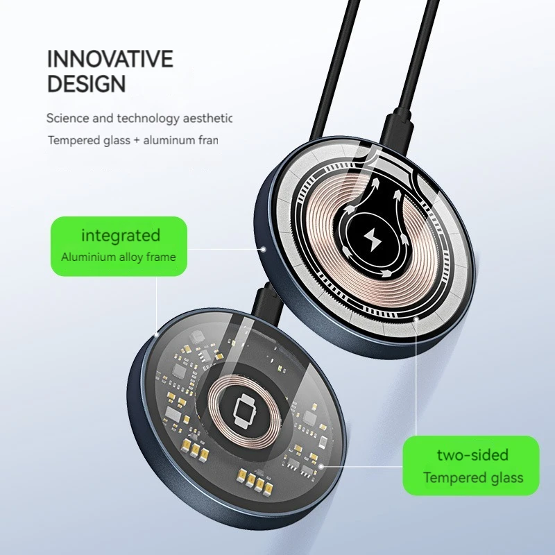 

Механическая прозрачная Магнитная Беспроводная зарядка для iPhone 15 14 Pro Max 15W быстрое зарядное устройство для Airpods watch Беспроводное зарядное устройство