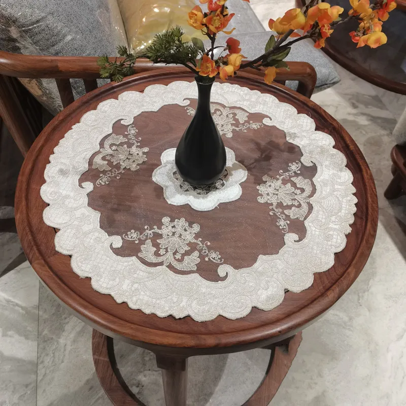 

NEW European Luxury Round Floss Velvet Trim Mesh Tablecloth Coffee Table Fruit Plate Bar Food Snack Cover Cloth Party Decoration
