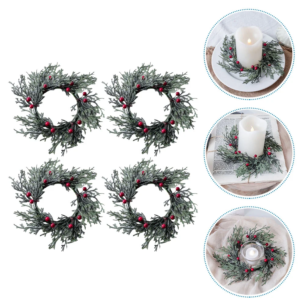 

Christmas Candle Rings Artificial Red Berries Wedding Candle Wreaths Snowy Pine Needles Garland Candle Ring Pillars