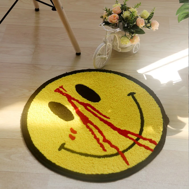 

Fashionable sad round yellow smiley face carpet with small non-slip floor mats measuring 50 x 50 cm