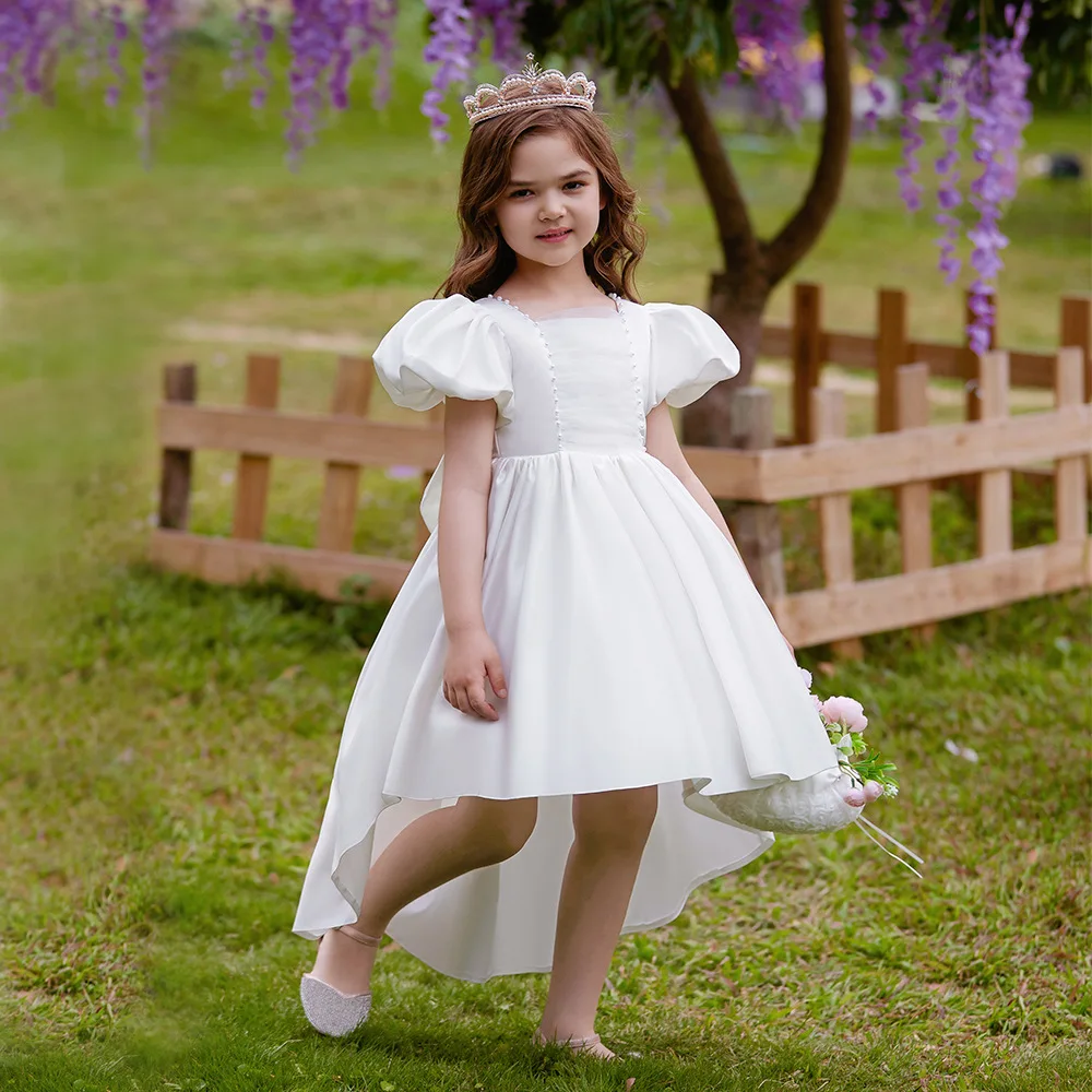 

2023 Summer Princess Dress For Girls Puff Sleeve Kids Birthday Wedding Party Dress Flower Girls Bridesmaid Trailing Vestidos