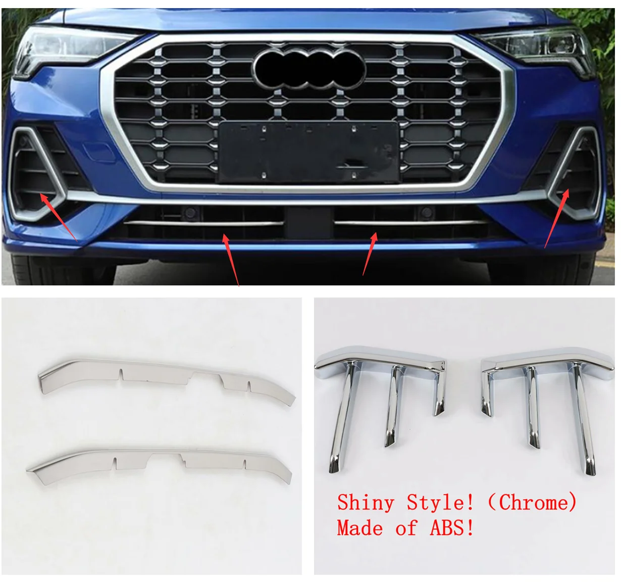 

For Audi Q3 2019 2020 2021 2022 Accessories Front Bumper Under Lower Grilles Grille Decor Strip Cover Trim