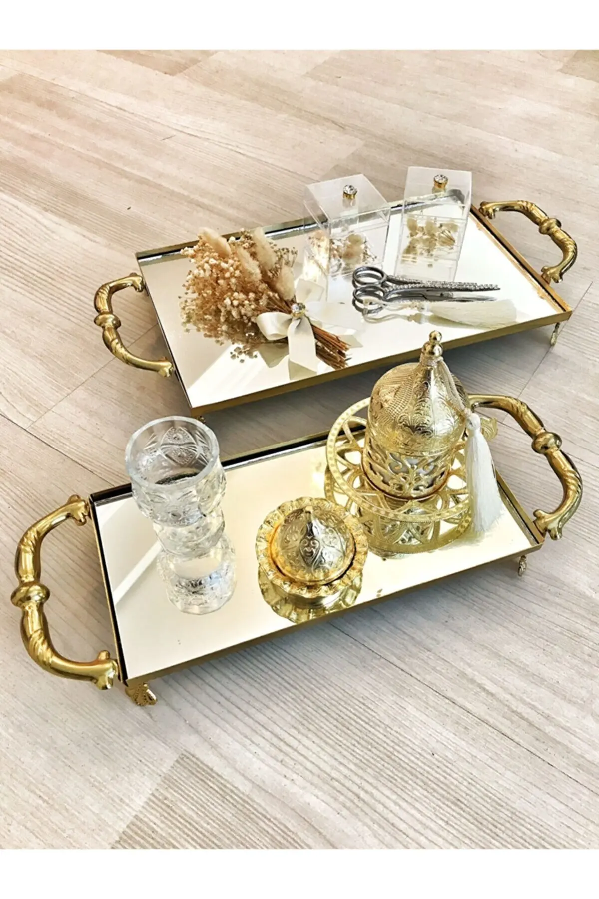 

Cream Gold Promise Engagement Tray And Groom Coffee Set Bridal Jewelry For Wedding Bridal Veil Marriage Engagement