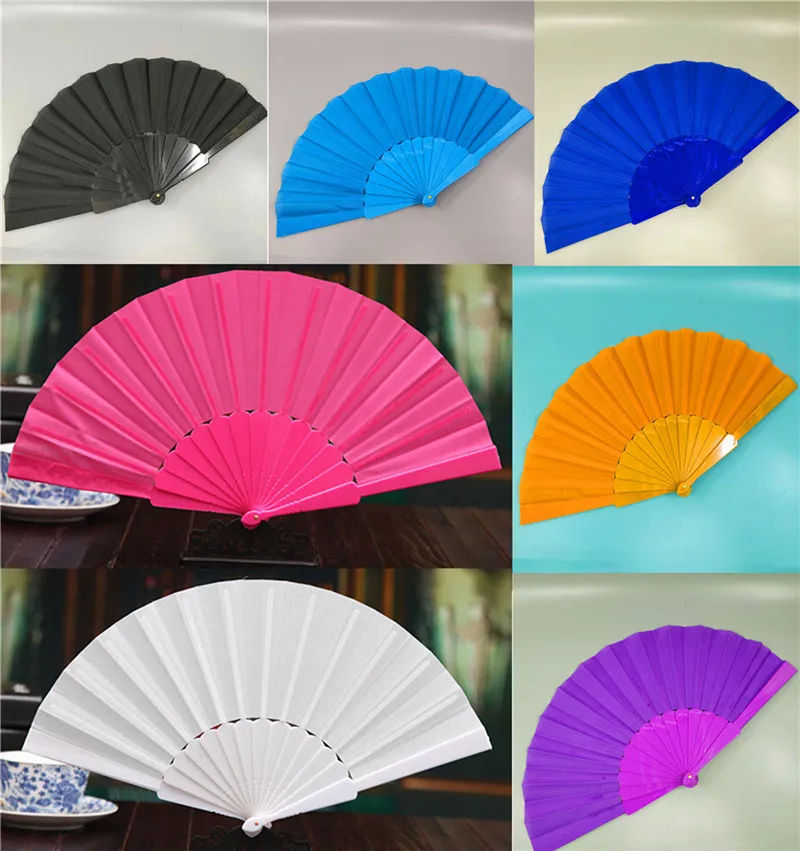 

Hot sale 1PC Chinese Style Plastic Fabric Fold Hand Held Fan Dance Party Wedding Gifts
