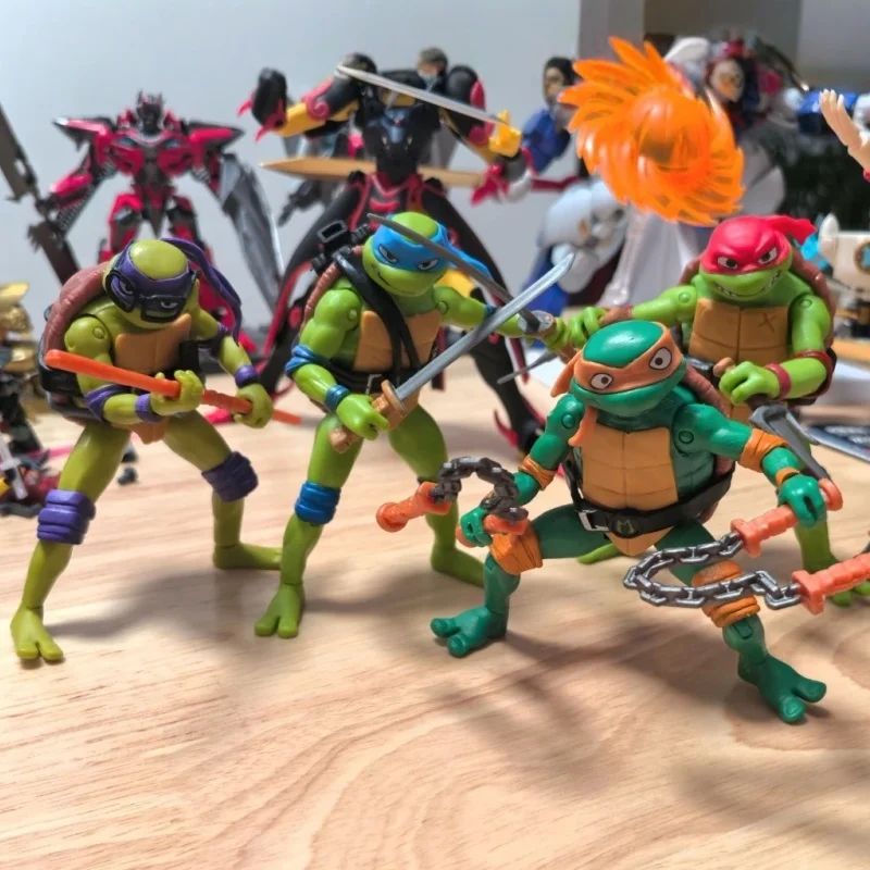 Фото Оригинальные коллекционные фигурки-модели Playmates Teenage Mutant Ninja Turtles Mutant Mayhem: Раф, Дон, Микки, Лео. Аниме-фигурки, украшения. №1