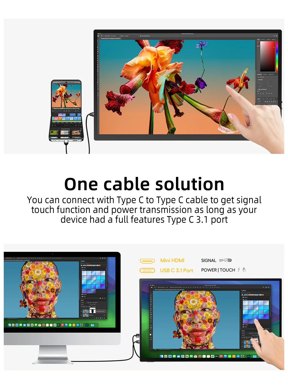 Фото Портативный монитор EVICIV с сенсорным экраном 120 Гц, 18,5 дюйма, 1080P, AMD FreeSync, с Mini HDMI Type C для ноутбуков, Mac, ПК, Xbox, PS4/5, Switch №4