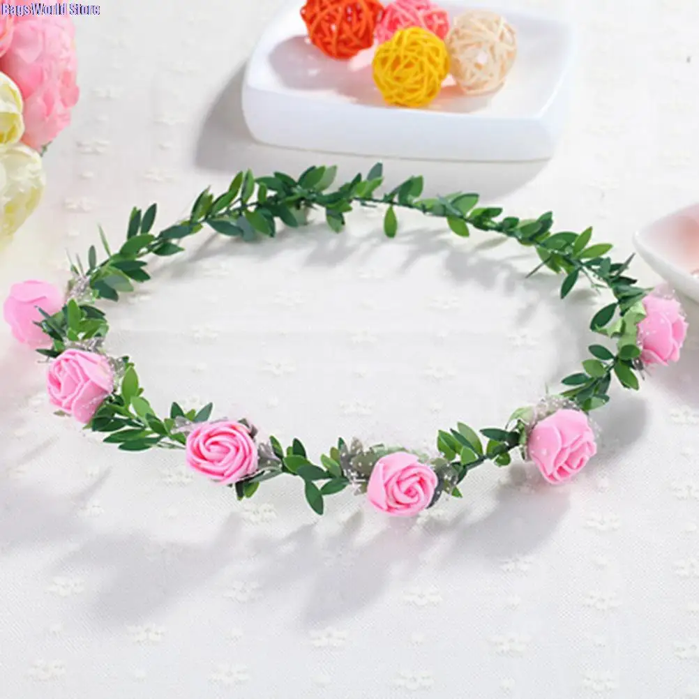 

1pc Crown Hair Band Rose Flower Halo Bridal Floral Wreath Mint Head Wreath Party Wedding Headpiece Bridesmaid