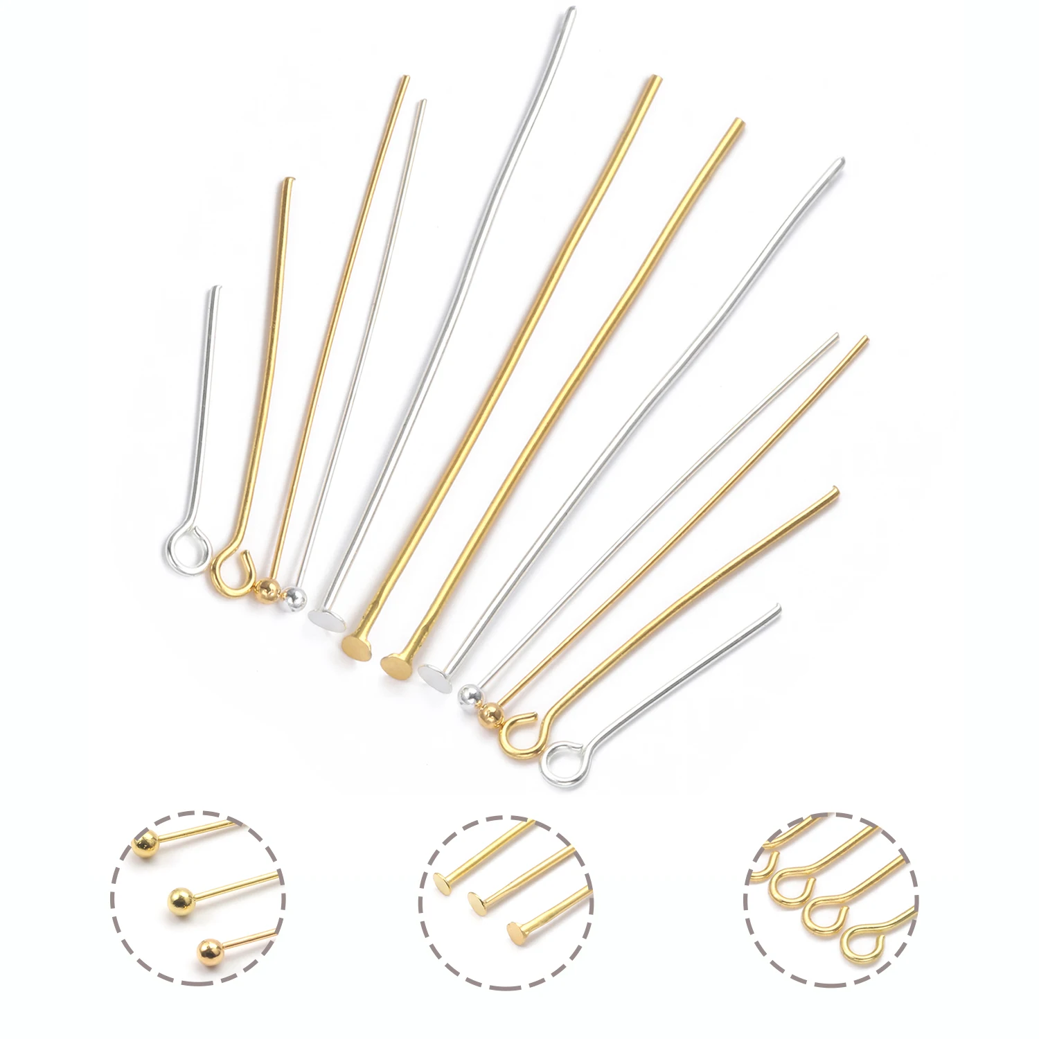 

200pcs 20 30 40 50mm Heads Eye Flat Head Pin Gold Silver Plated Ball Pins Findings For Jewelry Making Diy Earrings Accessories