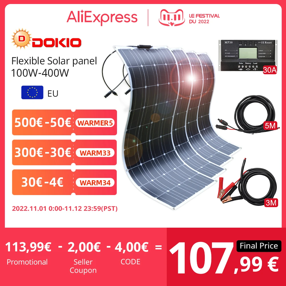 Ceny Dokio 18V/16V 100W 200W 400W Elastyczne Zestawy Paneli Słonecznych Do Samochodu/domu Wodoodporna Monokrystaliczna Słoneczna Chiny Opłata 12V Baterii Najtaniej Dokio 18V/16V 100W 200W 400W Elastyczne Zestawy Paneli Słonecznych Do Samochodu/domu Wodoodporna Monokrystaliczna Słoneczna Chiny Opłata 12V Baterii