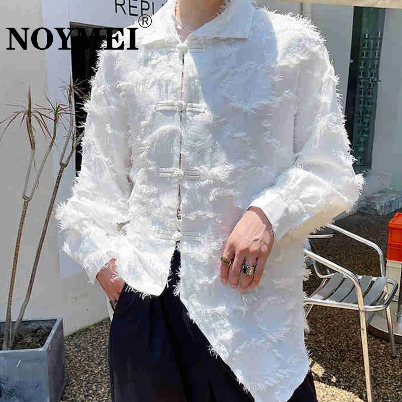 

Модная однобортная Мужская рубашка NOYMEI в Корейском стиле с отложным воротником и длинными рукавами, однотонный Асимметричный топ со специальной пуговицей, WA1271