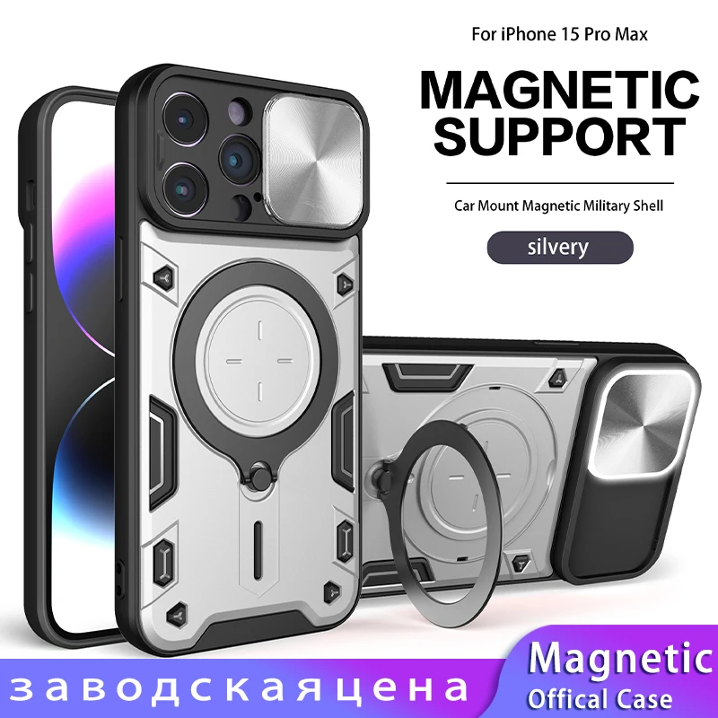 

For iPhone 14 Pro Max Case With Slide Camera Lens Cover and Back Magnetic Function Ring Kickstand Protective Phone Cover