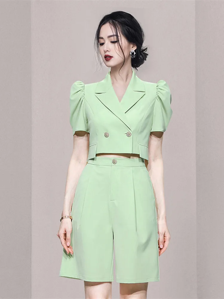 Женский костюм из двух предметов однотонный двубортный укороченный топ с