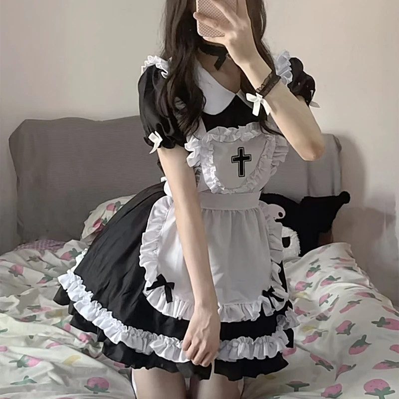 

Halloween Maid Cosolay Anime Japanese Kawaii Sweet Party Dress Loli Cat Girl Role Play Lolita Blouse School Girl Princess Out. S