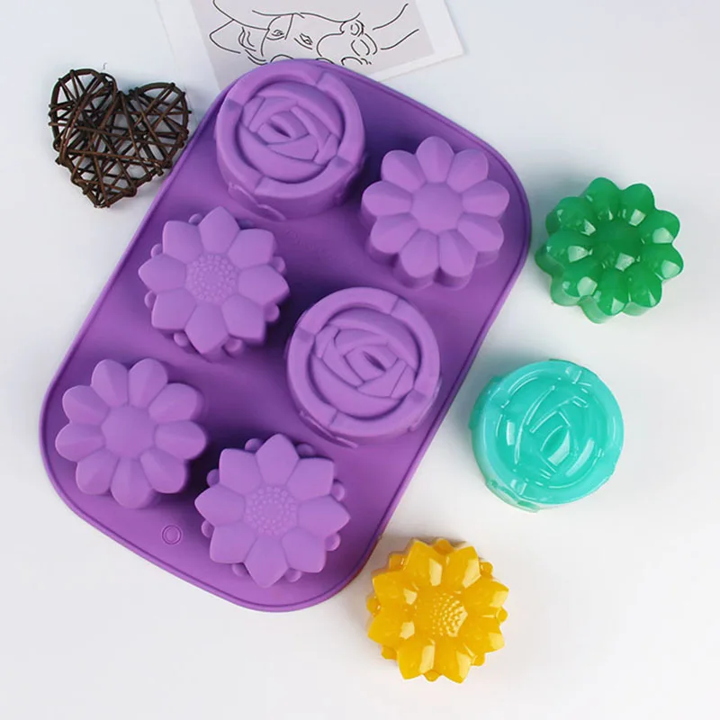 

6 Cavty Three Irregular Flowers Soap Mold Silicone Mold for Handmade Soap Making Ice Cube Chocolate Cake Banking Mold Silicone