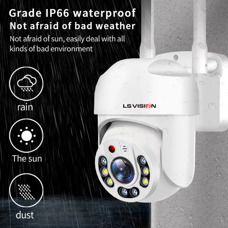 Беспроводная PTZ-камера LS VISION 1080P цветная IP-камера ночного видения с Wi-Fi уличная