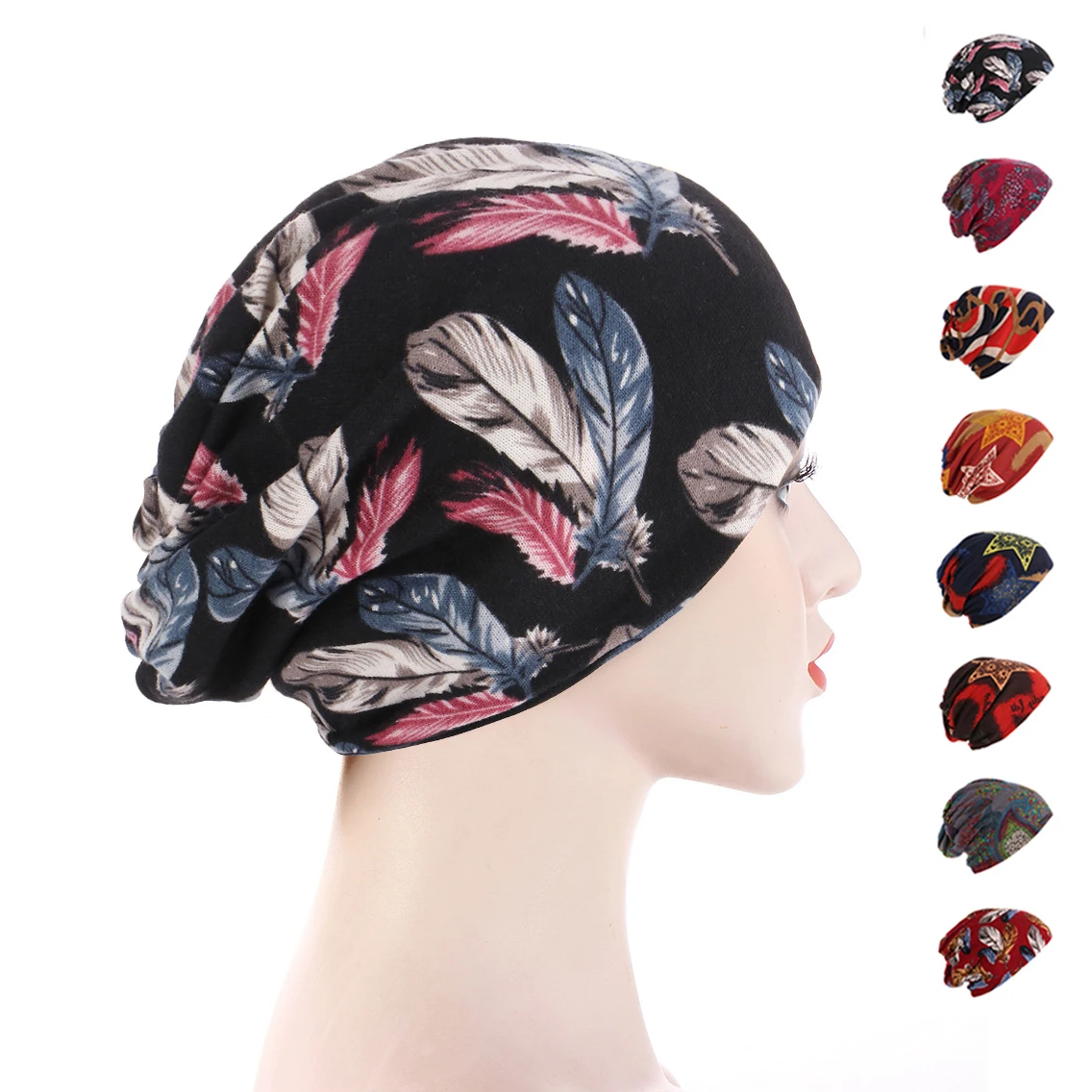 

Unisex Printed Pullover Hat Women Versatile Sunscreen Feather Bib Hat Head Wrap Cap Men Outdoor Sports Headscarf Hat
