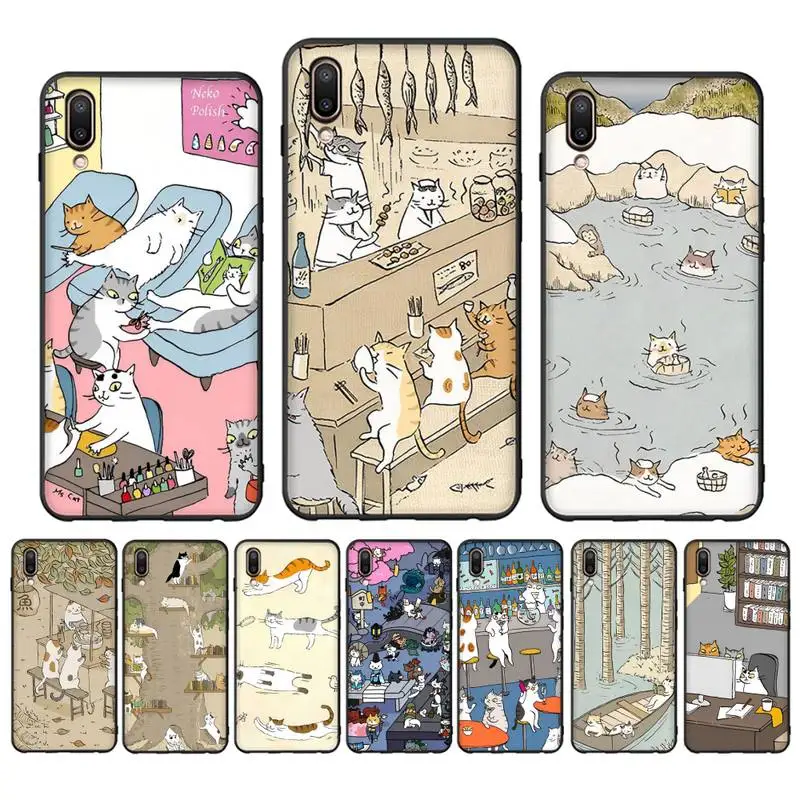 

Japanese Cat Phone Case for Vivo Y91C Y11 17 19 17 67 81 Oppo A9 2020 Realme c3