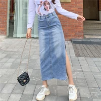 skirts womens 2022 summer streetwear a line pocket slit wrap hip blue vintage denim skirt midi casual all match
