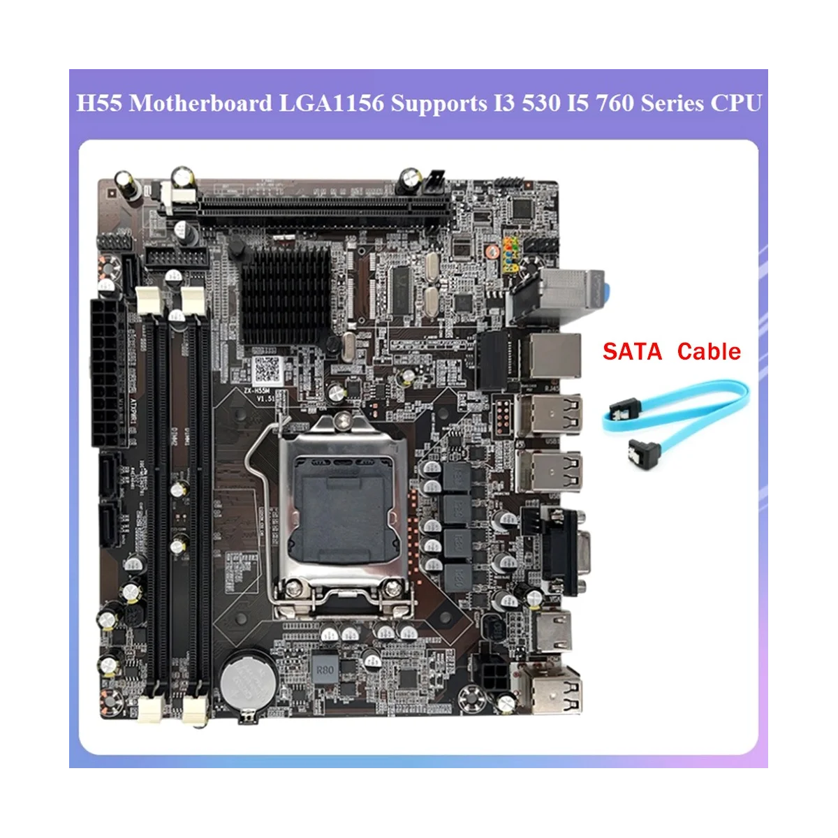 

Материнская плата H55 LGA1156 с поддержкой I3 530, I5 760, процессор DDR3, память, материнская плата для настольного компьютера с кабелем SATA