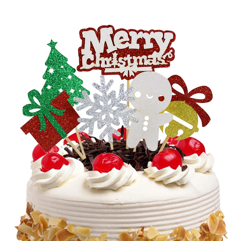 

Merry Christmas Cake Topper Cute Cartoon Santa Elk Paper Baking Dessert Insert Card Decoration Xmas New Year Party Cupcake Decor