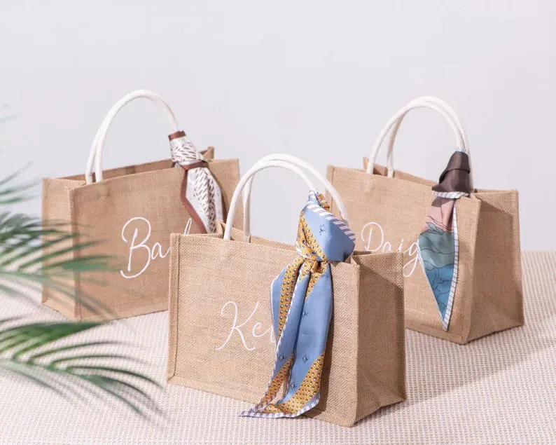 

Customizable Totes Personalized Bridesmaid Tote Bags with Scarf Maid of Honor Tote Bag Gifts Wedding Bride Bag 100% Burlap Trend