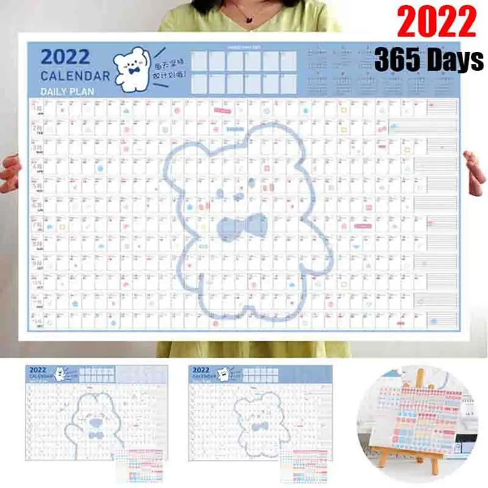

2022 календарь на 365 дней, бумажный, милый настенный календарь, ежедневник, заметки, большой, для учебы, список дел, кавайные школьные принадлежности