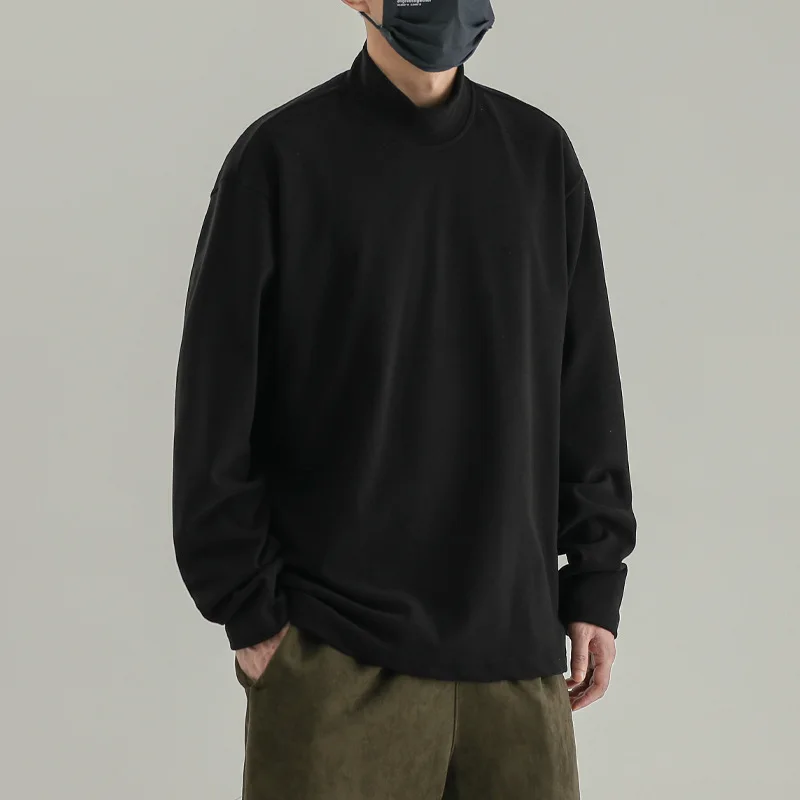 

Double-sided German velvet long sleeve T-shirt men's half turtleneck autumn and winter loose sweatshirt men clothing