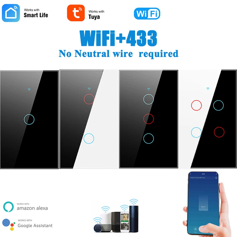 

Wifi Rf433 Wireless Switch Timing Work With Alexa And Google Home Tuya Smart Remote Control Tempered Glass Wall Panel 10a