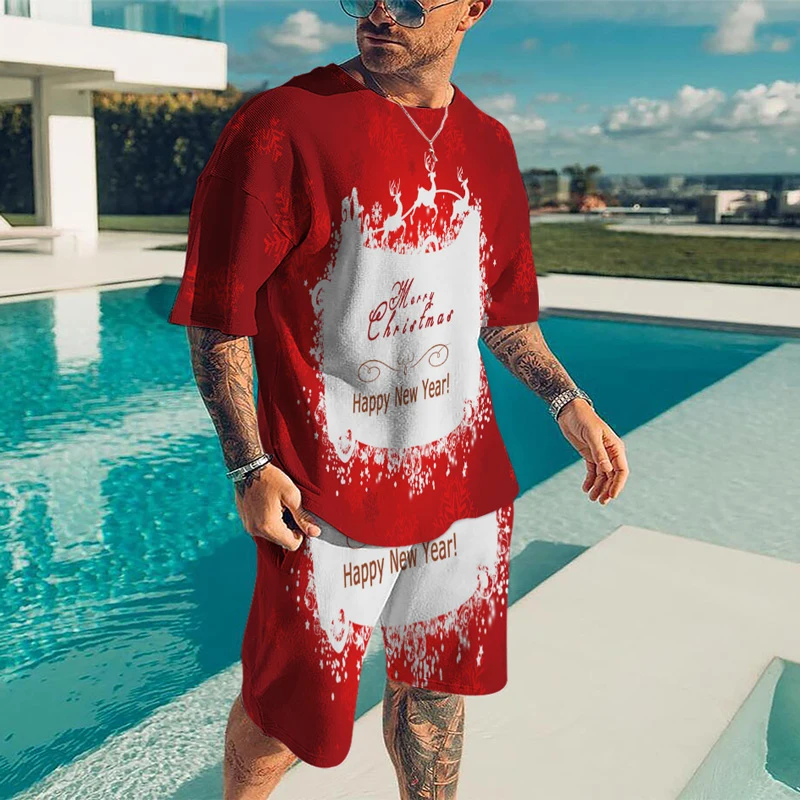 

Merry Christmas Letter Printed Graphic Summer New Men Shorts T-shirts Short Sleeve Casual Beach Swimming Pool Men Clothing Suit