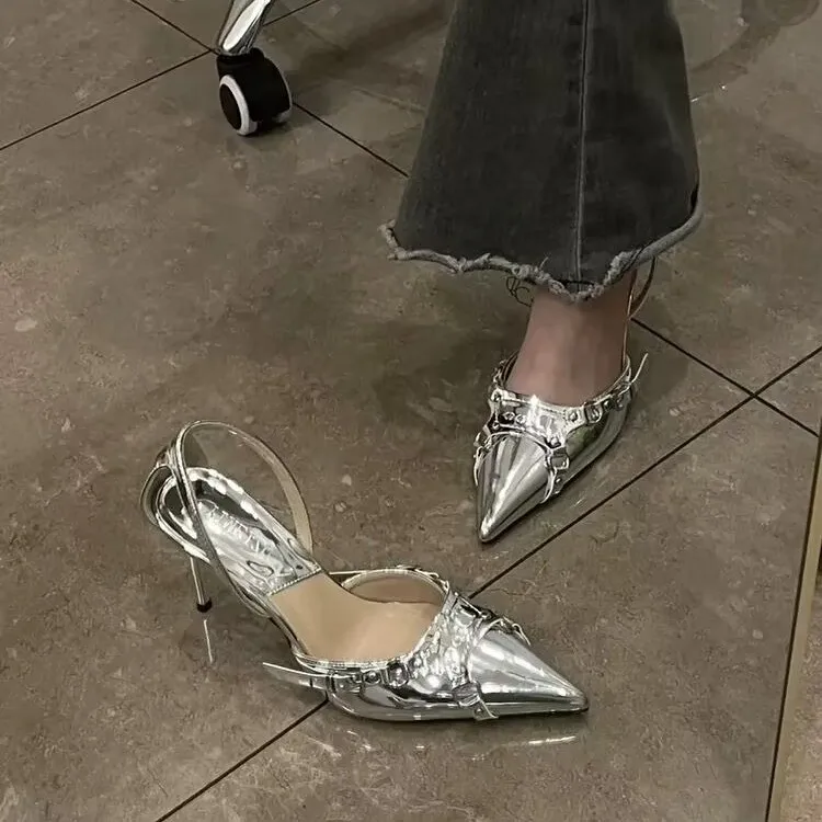 

Женские Босоножки на каблуке-шпильке, удобная прозрачная обувь с острым носком, на шнуровке, большие размеры, черные