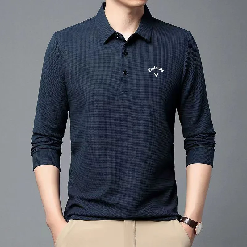 

Callaway Мужская Новинка 2023 футболка с длинным рукавом Классическая однотонная Молодежная модная деловая повседневная мужская рубашка Поло