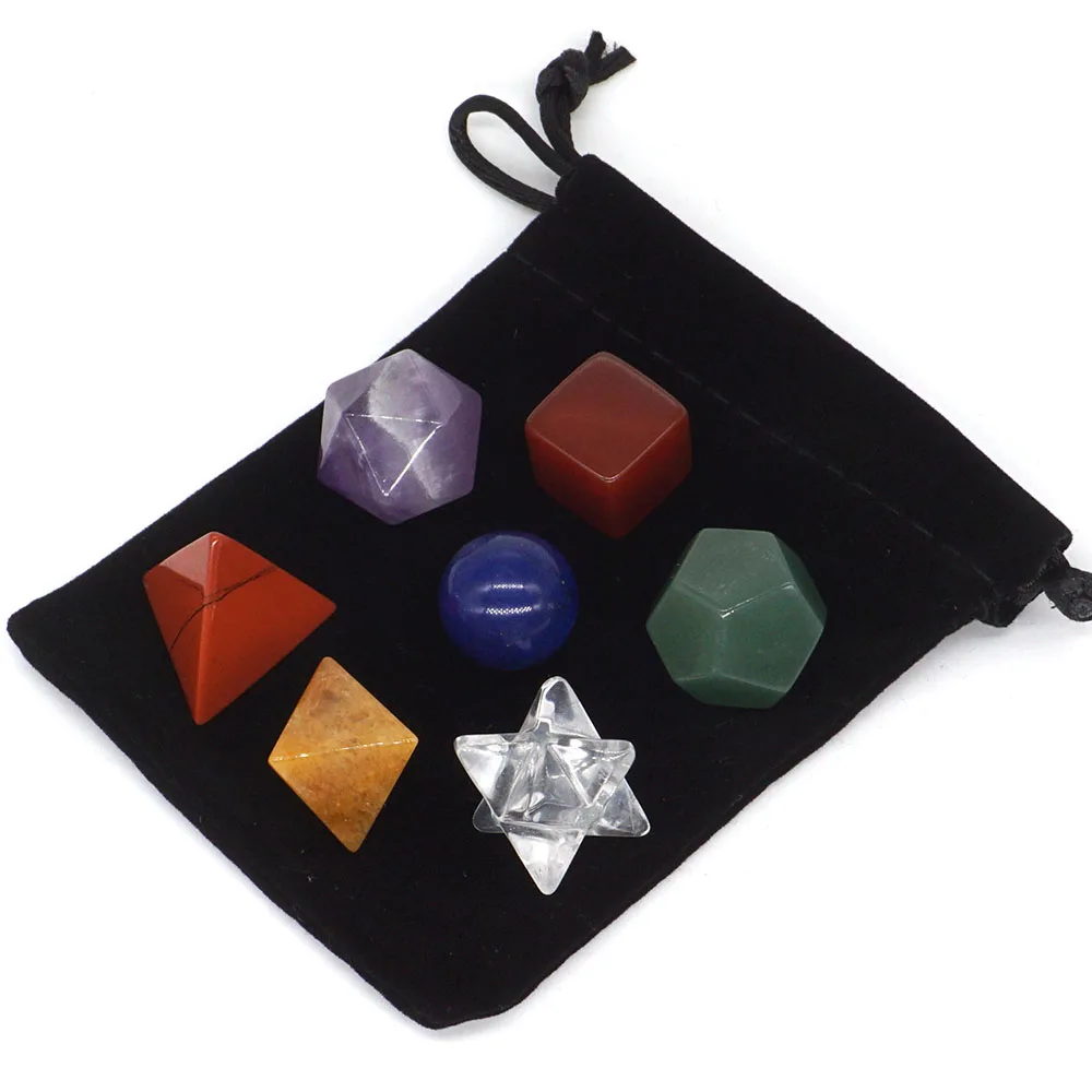 

7 Chakra Geometry Natural Gemstone Energy Reiki Healing Quartz Crystal Family Children's Entertainment Teaching Stones 7pc/Set