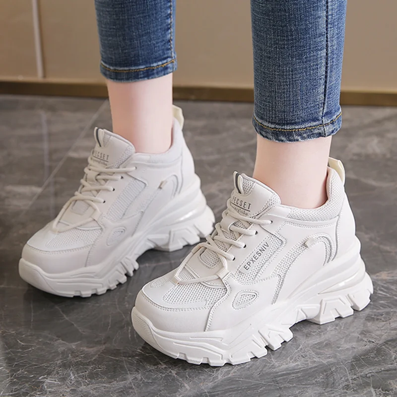 

Rimocy Hidden Heels Sneakers for Women Breathable Mesh Platform Sports Shoes Woman Mix Color Height Increasing Casual Shoes