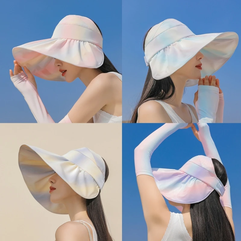 

2022 New Fashion Rainbow Big Brim Empty Top Hat Sun Protection Anti-UV Foldable Caps Must Have Item for Spring Summer Beach