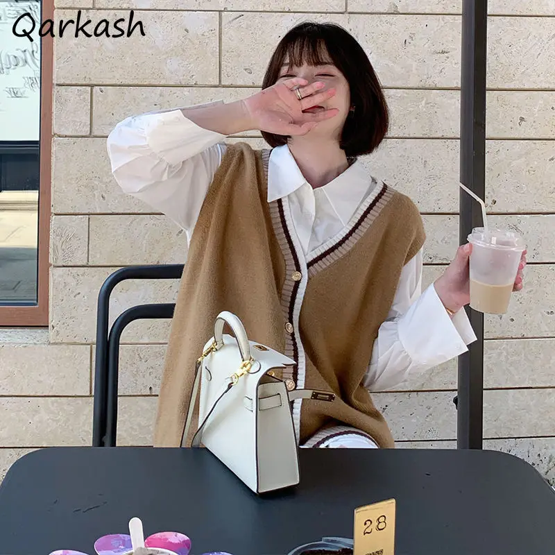 

Женский свитер, жилет, свободный дизайнерский Универсальный Повседневный уютный осенний однобортный с V-образным вырезом в стиле пэчворк, М...