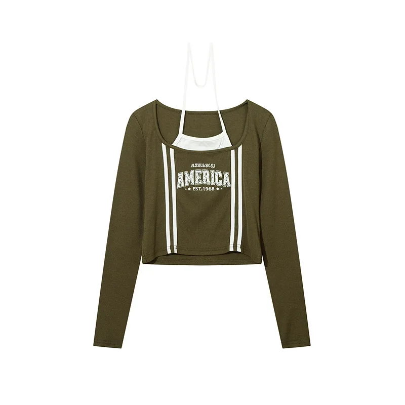 Yprs Мужская одежда High Street Gyaru Военная зеленая футболка из двух предметов с