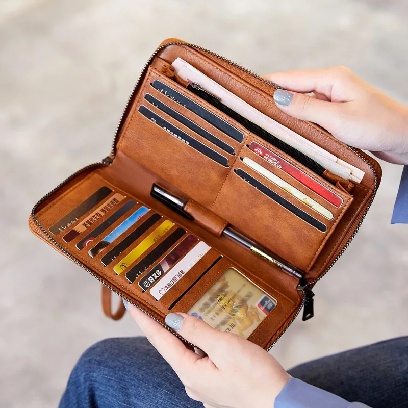 Aliwood Large Capacity Leather Women's Wallet RFID Zipper Long Female Purse Clutch Money Clip Document Bag Card Holder Carteras