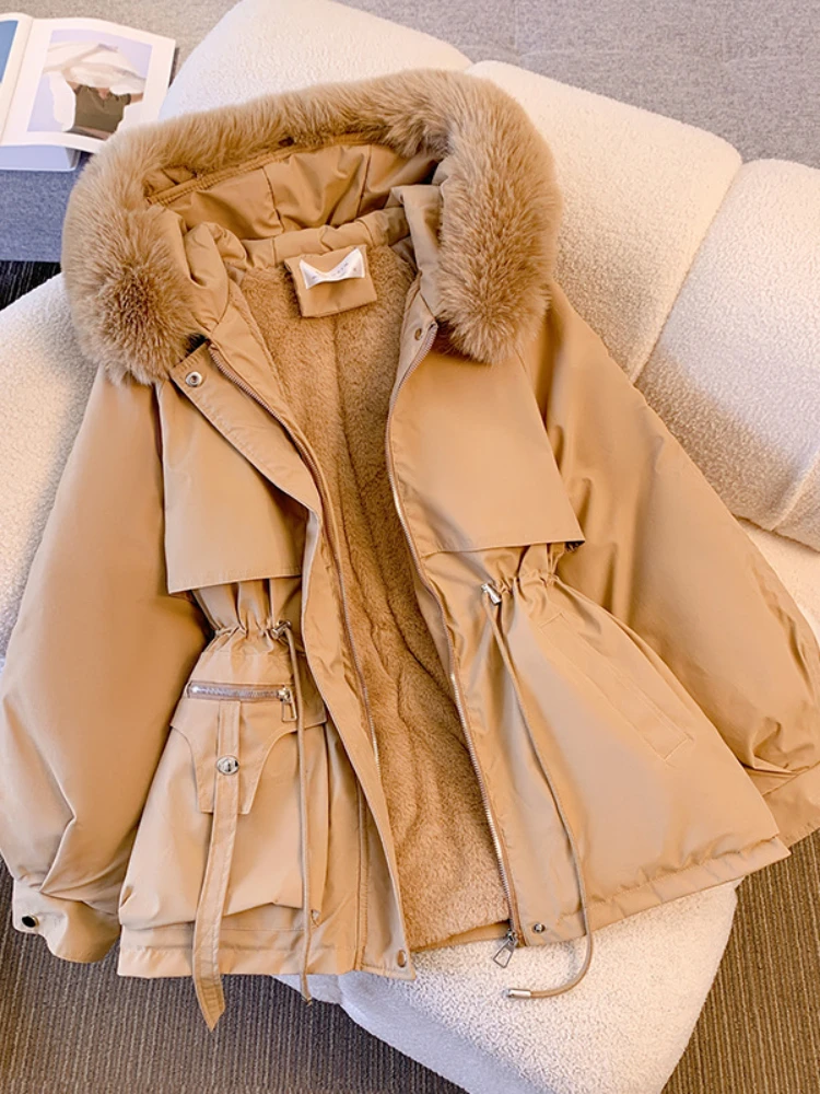 

Pai Overcome Women's Winter 2023 New Thin Down Cotton Jacket Fashionable and Versatile Pile Thick Fur Integrated Jacket
