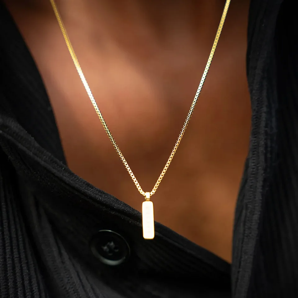 Фото Мужское ожерелье St-Delan из нержавеющей стали с позолотой 18K, цепочка-бокс, 58 см, минималистичный прямоугольный кулон, мужское панк-украшение, подарок №3