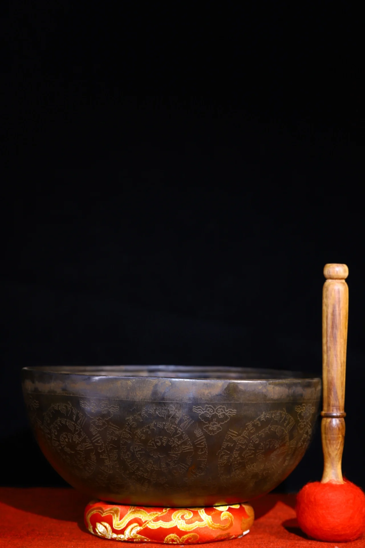 

11"Tibet Temple Collection Old Bronze Sanskrit Medicine Buddha Buddhist music Bowl Cultivation Bowl Worship Hall Town house