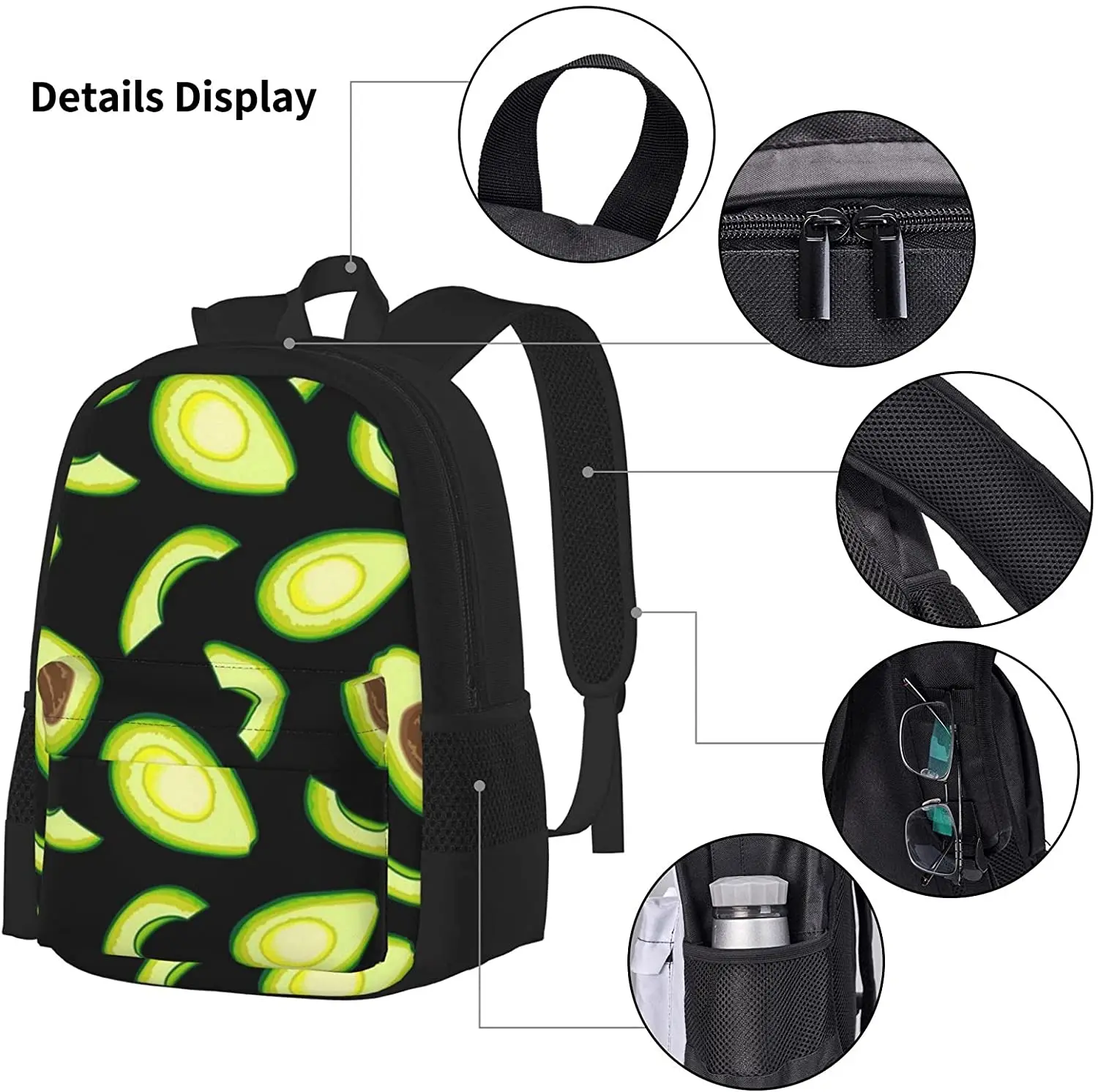 Black Backpack Set 3-Piece Teen Boys Girls Backpack Messenger Lunch Bag Pencil Case Set