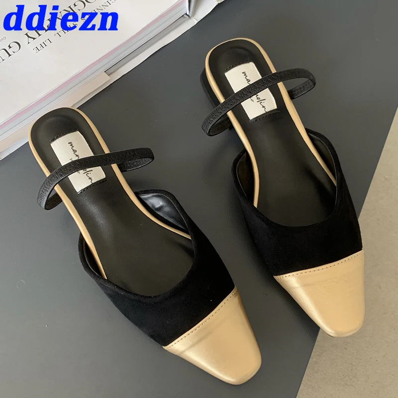 

2023 Ladies Flats Sandals Shoes Summer Fashion Female Mixed Colors Square Toe Women Flats Shoes Sandals Slides Mules
